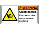 Warning crush hazard keep hands clear lockout label