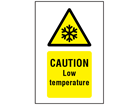 Caution Low temperature symbol and text safety sign.