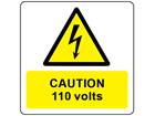 Caution 110 volts symbol and text safety label.