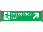 Emergency exit arrow diagonal up-right symbol and text safety sign.