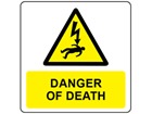 Danger of death symbol and text safety label.