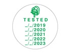 Tested label with annual test dates.