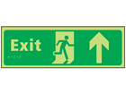 Exit arrow up photoluminescent sign.