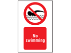 No swimming symbol and text safety sign.