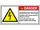 Hazardous voltage contact will cause electric shock or burn label