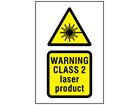 Warning Class 2 laser product symbol and text safety sign.