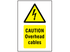 Caution Overhead cables symbol and text safety sign.