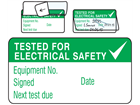 Tested for electrical safety, next test due jumbo write and seal labels.