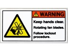 Warning keep hands clear rotating fan blades label