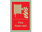 Fire hose reel symbol and text photoluminescent safety sign