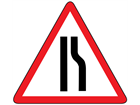 Road narrows on right sign