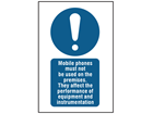 Mobile phones must not be used on the premises symbol and text safety sign.