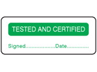 Tested and certified label