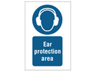 Ear protection area symbol and text safety sign.