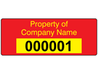 Assetmark serial number label (text on colour), 19mm x 50mm