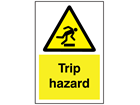 Trip hazard symbol and text sign