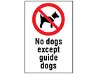 No dogs except guide dogs information sign