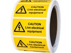 Caution live electrical equipment label.