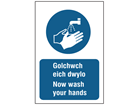 Golchwch eich dwylo, Now wash your hands. Welsh English sign.