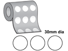 Thermal transfer labels, self adhesive paper, 30mm diameter.