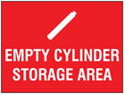 Empty cylinder storage area symbol and text sign.