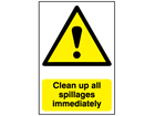 Clean up all spillages immediately warning sign.