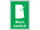 Main switch symbol and text safety sign.