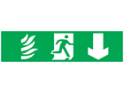 Fire exit, running man plus arrow down, mini safety sign.