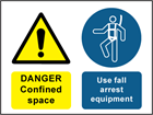 Danger confined space, use fall arrest safety sign.