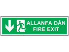 Allanfa dân, Fire exit (arrow down). Welsh English sign.