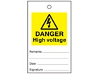 Danger high voltage tag.