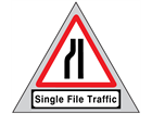 Single file traffic (offside) road sign