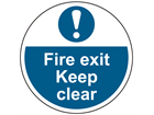 Fire exit keep clear symbol and text floor graphic marker.