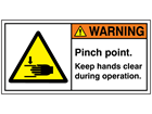 Warning pinch point keep hands clear during operation label