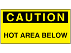 Caution hot area below electrical warning label
