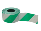 Heavy duty barrier tape, green and white chevron.