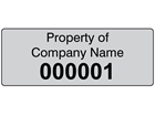 Assetmark foil serial number label (black text), 19mm x 50mm