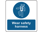 Wear safety harness symbol and text safety label.