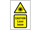 Caution Laser beam hazard symbol and text safety sign.