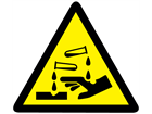 Corrosive hazard warning symbol label.