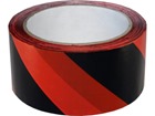 Laminated warning tape, black and red chevron.