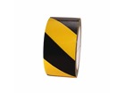 Laminated warning tape, black and yellow chevron.