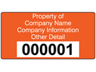 Assetmark serial number label (text on colour), 38mm x 76mm