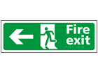 Fire exit, running man, arrow left sign.