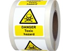 Danger toxic hazard symbol and text safety label.