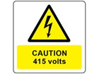 Caution 415 volts symbol and text safety label.