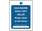 Gas mains shut off safety sign.