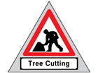 Men at work, tree cutting roll up road sign