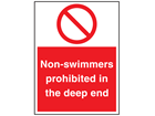 Non-swimmers prohibited in the deep end sign.