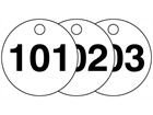 Plastic valve tags, numbered 101-125